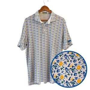 Tasc Performance Polo Shirt Mens Size XL White Floral Print Stretch Golf Top
